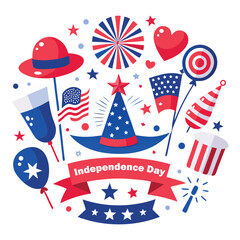 Vector set of Independence Day elements in modern flat style
