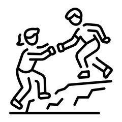 A linear style icon representing mountain climbing