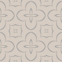 Soft pastel tones form a seamless pattern with a floral and geometric design, creating a harmonious and calming visual. Rounded and pointed elements repeat, giving a sense of symmetry and balance.