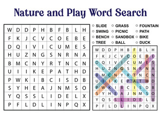 Nature and Play Word Search Puzzle with Solutions Included