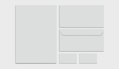 Gray simple stationery mock-up template on white background for business presentation. Vector illustration