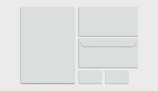 Gray simple stationery mock-up template on white background for business presentation. Vector illustration
