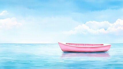 Naklejka premium Gentle nursery with a vintage pink boat on a blue ocean, rendered in delicate watercolor and bathed in soft, comforting light