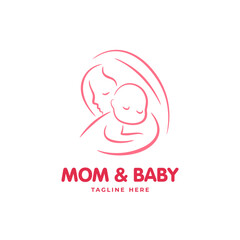 minimalist line art logo of a mother and baby