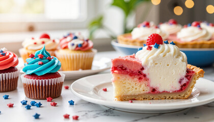 Patriotic desserts delight at indoor party setting, Fourth of July celebration