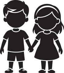 Boy and girl holding hands black silhouette children