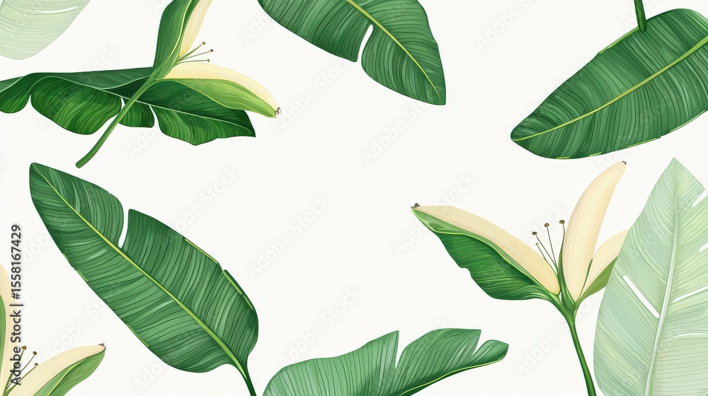 Poster minimalist banana leaf print with large, simplified leaf forms and soft shadows, ideal for a modern 