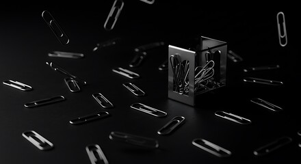 Falling Paper Clip on Black Surface