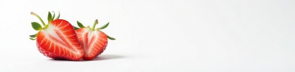 Single ripe strawberry, white space, macro shot, object, delicious