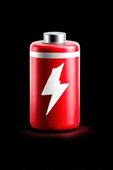 Obraz premium Red battery icon on black background