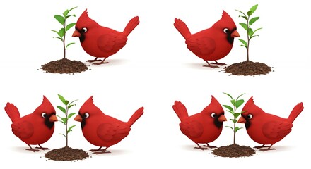Red cardinal birds and plants illustration