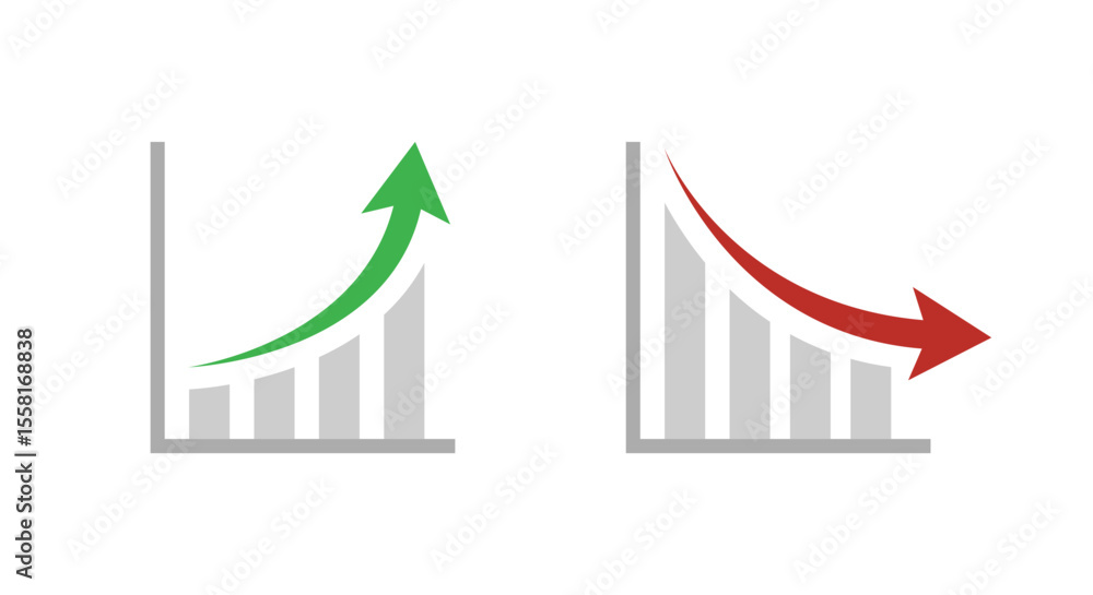 Poster bar graph growth and decline icon in flat style. up and down arrow chart symbol. infographic element