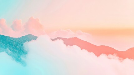 Pastel Mountainscape: Dreamy Peaks Emerging from Soft Clouds at Sunrise