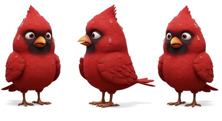 Fototapeta premium Three cartoon red birds