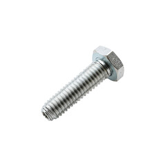 Metal bolt with hexagonal head and threaded shaft in close-up  