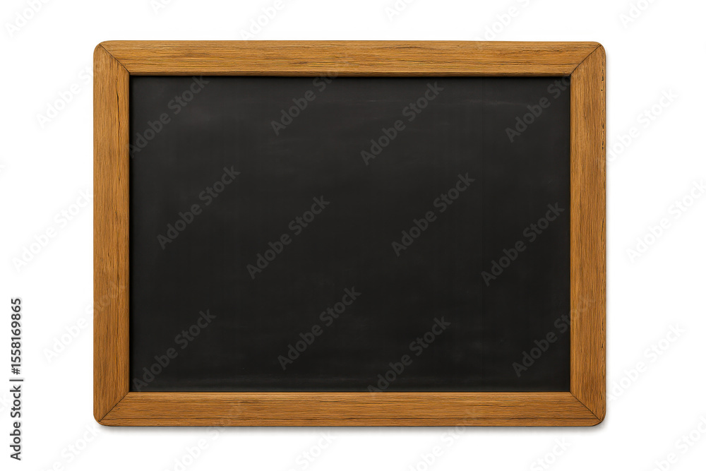 Poster classic empty blackboard with wooden frame isolated on transparent background, ready for your messag