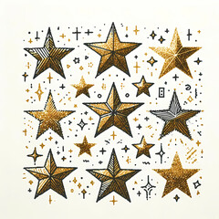 Hand-Drawn Shimmer Golden Stars