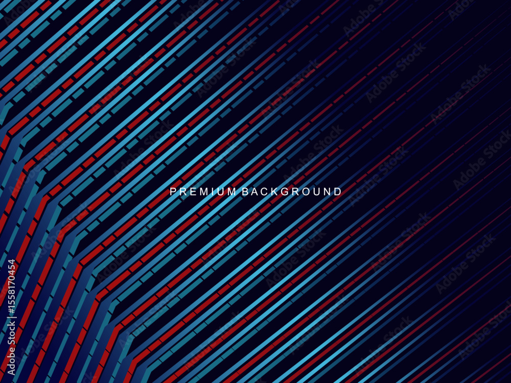 Poster This abstract background features a pattern of diagonal lines in a red and dark blue gradient that creates an effect of depth and movement.
