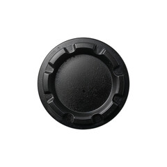 Black coolant reservoir cap viewed from above  