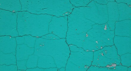 Obraz premium Textured Cracked Turquoise Wall Surface with Unique Patterns and Paint Peeling