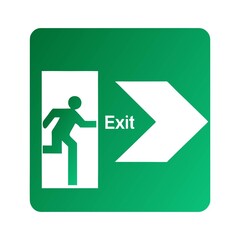A green emergency exit sign with an arrow symbolizes the way to safety and escape during a fire evacuation emergency exit silhouette vector icon illustration on white background