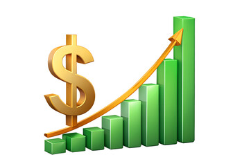 Dollar sign with a rising graph isolated on transparent background