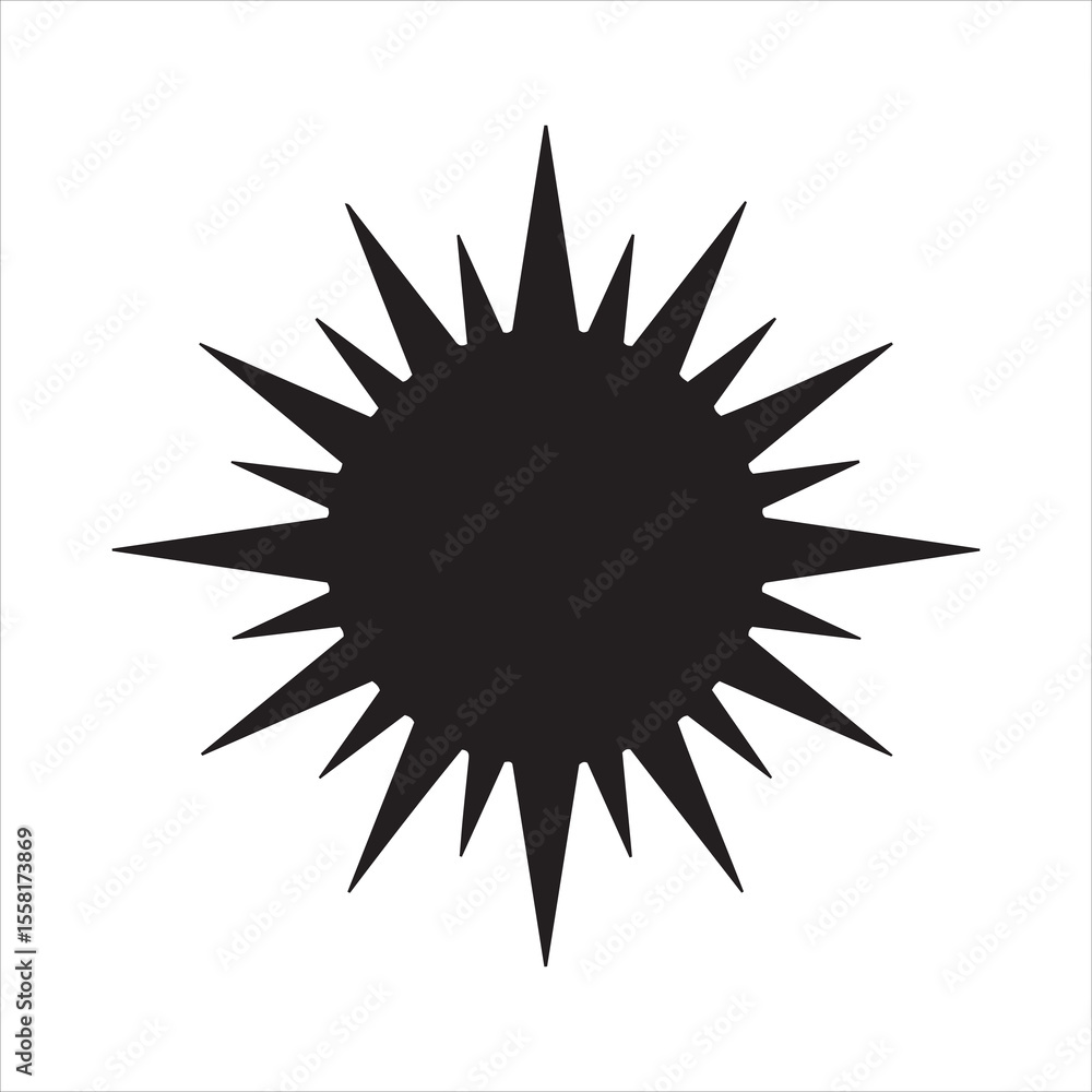 Poster a sharp black starburst shape centered on a white background