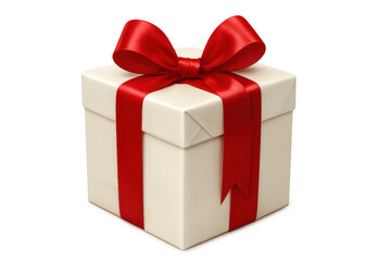 Obraz premium White gift box adorned with crimson ribbon, symbolizing festive elegance and celebration, set against transparent backdrop