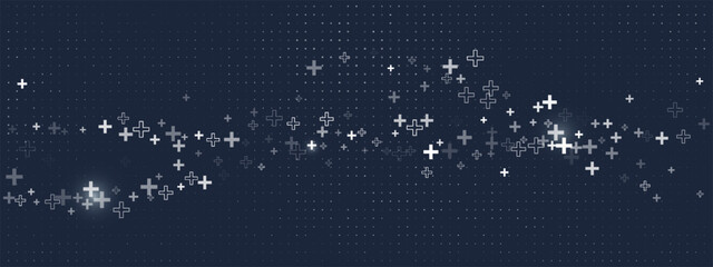 Abstract plus pattern with medical symbols and health signs for hospital or lab. Background design with vector element and tech style. Seamless dark wallpaper.