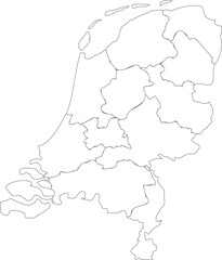 Simple Outline Map of Holland with Province Borders Vector Illustration