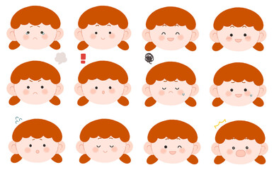 オレンジ髪の女の子の表情セット