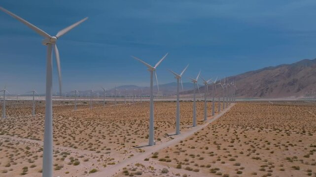 Aerial view of a Wind Farm in the desert near Palm Springs