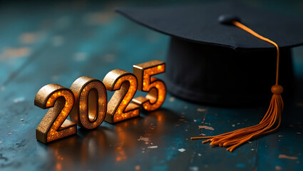 mba graduation 2025 cap and purple blue graduation hat top cap and gown diploma Congratulations Class of 2025 greeting sign. Congrats Graduated red background