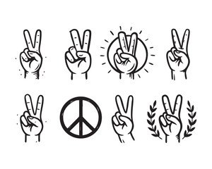 Obraz premium Peace Sign Hand Gesture Vector Icon Set in Monochrome Style