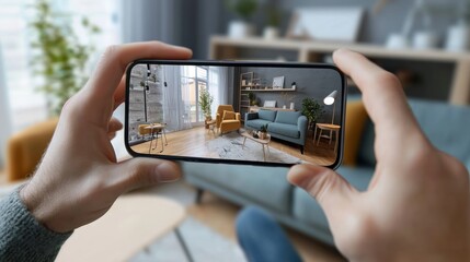 A person using their smartphone to visualize how furniture would look in their home using AR