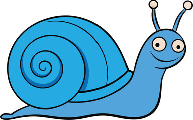 Cute cartoon blue snail with a happy expression isolated on white background