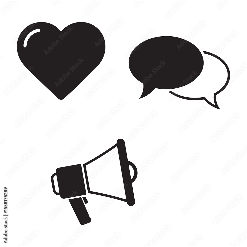 Poster social media interaction icons featuring like comment and settings