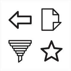 Collection of four basic outline icons arrow document funnel and star
