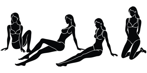 Silhouettes Set Of Beautiful Sexy Women Various illustration