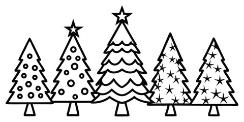 Christmas 8 Trees Silhouette Set Vector