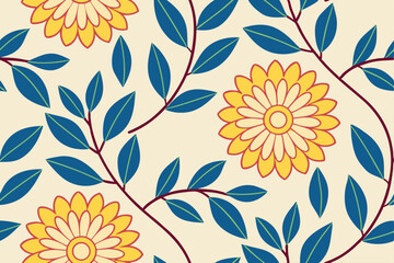 Vibrant Floral Pattern Yellow and Blue Flower Seamless Design