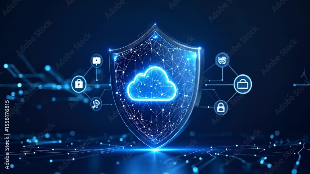 Aufkleber modern cloud data security shield animation with lock and data storage icons