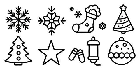 Collection Of Christmas Icons On White Background