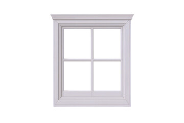 Classic Four Pane Window, Simple Wood Frame with Crown Molding, isolated on transparent background. PNG file, cut out