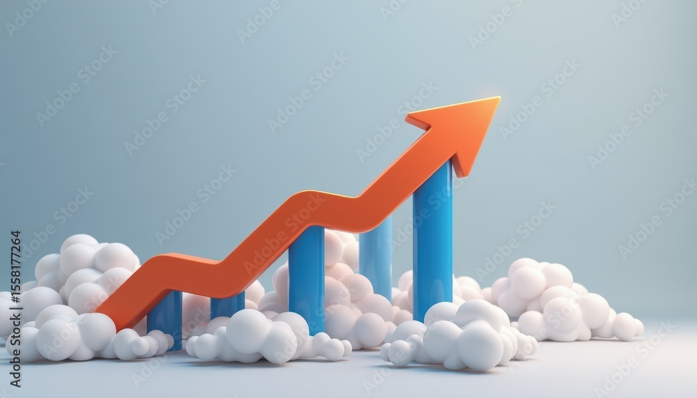 Aufkleber growth chart emerging from clouds symbolizing success and progress.