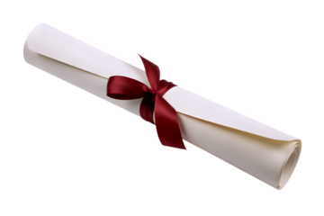 Academic Achievement, Elegant Diploma Rolled Degree with Emblem, isolated on transparent background. PNG file, cut out