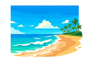 Tropical Beach with Palm Trees and Blue Ocean Illustration