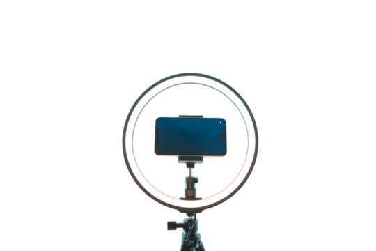 Smartphone Ring Light Backdrop, Balanced Lighting for Content Creation, isolated on transparent background. PNG file, cut out