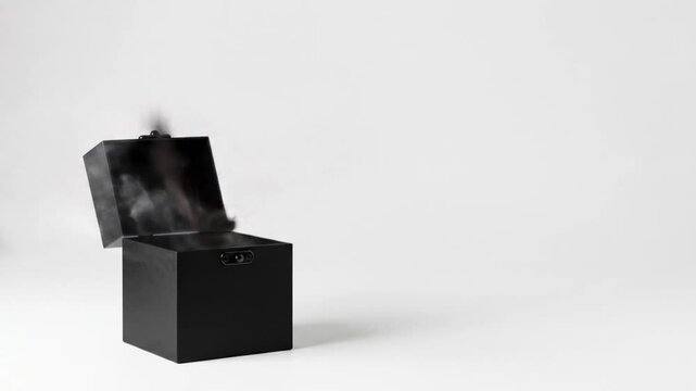A secret black box from which bats fly out, Halloween theme, creepy concept, on a white background
