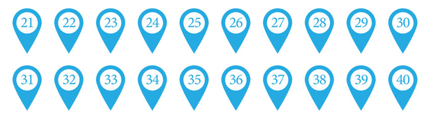 Location pin icon with number set. Bullet Points Numbers from One to nine and zero. Vector illustration in eps 10.